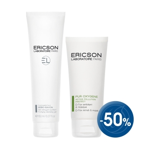 Sebum-regulating cleansing gel and Detoxifying scrub and mask